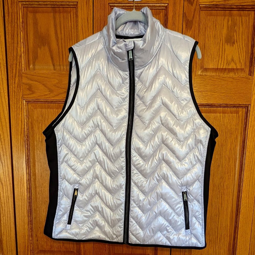 NWT CJ Banks Lavender & Black Quilted Down Puffer Vest  1X